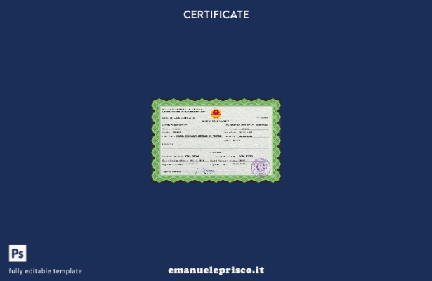 modello PSD del certificato di nascita del Vietnam in stile verificato